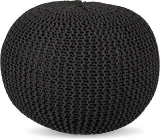 Relaxdays Relaxdays pouffe, knitted, HxD 33 x 46 cm, polystyrene filling, round floor cushion, boho seat, footstool, dark grey
