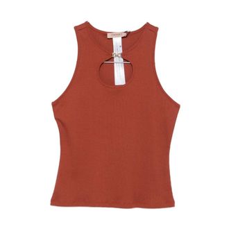 Twinset Sleeveless Tops, female, Brown, Size: L Keyhole Ribbed Top