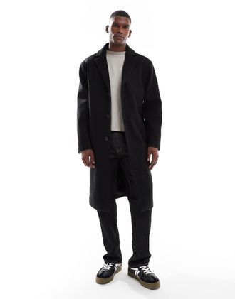 Asos Cappotto comodo lungo effetto lana nero
