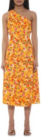 Alexia Admor Fay One Shoulder Fit & Flare Midi Dress in Yellow Watercolor at Nordstrom Rack, Size 10