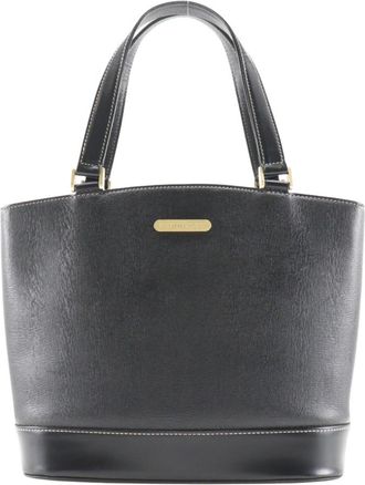 Burberry Black Leather Handbag Tote Bag (Pre-Owned)