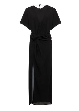 Rotate Black Lace-Back Draped Rose Maxi Dress