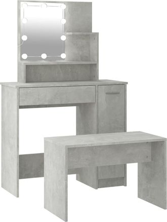 vidaXL Vidaxl - Juego De Tocador Con Led Madera Contrachapada Gris Hormig&oacute;n