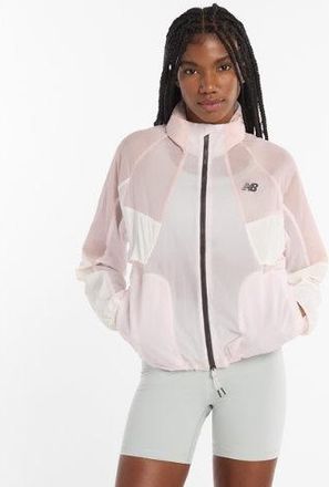 New Balance Womens Gabby Thomas Signature Collection RC Jacket in Pink/White Polywoven, size X-Small