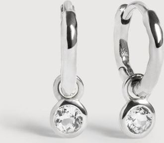 Monica Vinader Sterling Silver April Birthstone Huggie Earrings White Topaz