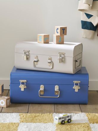 Vertbaudet 2er-Set Kinder Aufbewahrungskoffer aus Metall jeansblau