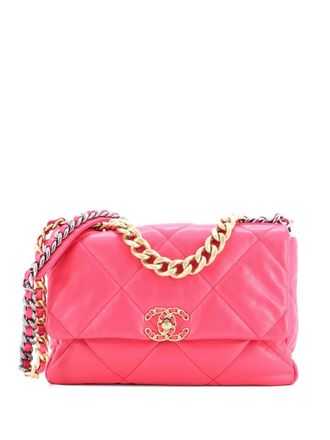 Chanel 19 Flap Bag gewatteerde leren grote crossbodytas - Roze