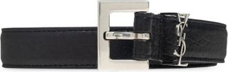 Saint Laurent Gegraind Zwart Leren Riem Cassandre Logo - Heren - Riemen - Zwart - 110 CM - Accessoires