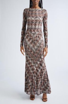 Missoni Knit Metallic Lace Maxi Dress in Dark Brown And Black at Nordstrom, Size 10 Us