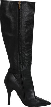 Dolce & Gabbana Black Leather Heels Knee High Boots Womens Shoes (Pre-Owned)