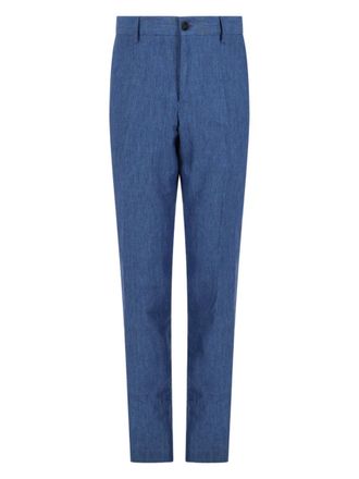 120% Lino Medium Blue Textured Linen Trousers