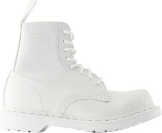 Maison Margiela Schoenen, Heren, Wit, 40 EU, Leer, Witte Leren Enkellaarzen - Ronde Neus