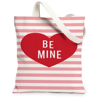 Generic ValentineS Heart Canvas Tote Bags, Stylish Striped Pattern Reusable Grocery Bags, Lightweight Washable Shoulder Strap Canv, Peach, 13x15 Inch