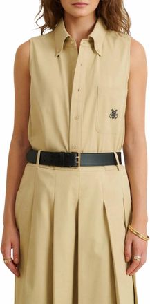 DMN Paris Elena Sleeveless Button Down Shirt In Beige
