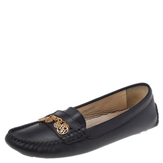 Carolina Herrera CH Carolina Herrera Black Leather Logo Charm Detail Slip On Loafers Size 39
