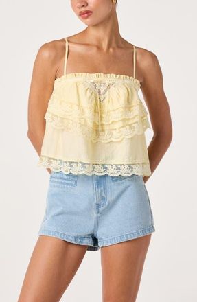 ASTR the Label Jazlyn Lace Detail Tiered Top in Butter Yellow at Nordstrom, Size X-Small