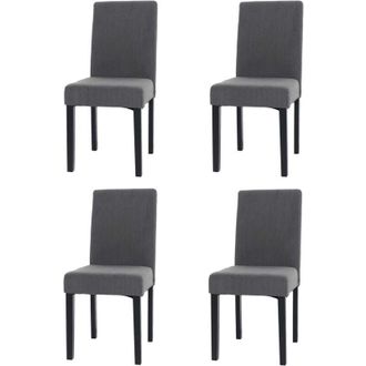 Hhg Hhg - Lote De 4 Sillas De Comedor Littau, Silla De Cocina Respaldo Alto, Tela/textil Cuerda Madera, Gris Oscuro, Patas Oscuras