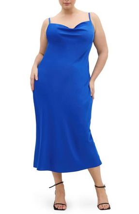 City Chic Sadie Satin Cocktail Midi Dress in Cerulean at Nordstrom, Size Xxxs