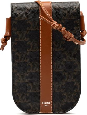 Celine Pouch per smartphone Triomphe in tela cerata con battente e tracolla 2021 - Marrone