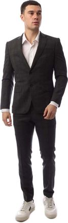 HUGO BOSS Mens Plaid Patterned Notch Collared Suit Jacket in Grey - Size 46 (Chest)