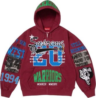 SUPREME SS26 Warriors Appliqu&eacute; Zip Up Hooded Sweatshirt Cardinal SUP-SS26-212-RED