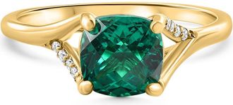 Pompeii3 1 1/2Ct Cushion Emerald & Diamond Ring 10k Gold Lab Grown Engagement Fashion
