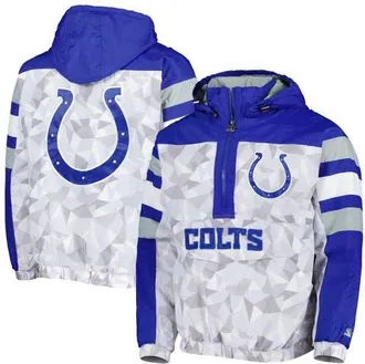 Starter Mens Starter White/Royal Indianapolis Colts Thursday Night Gridiron Raglan Half-Zip Hooded Jacket at Nordstrom, Size Medium