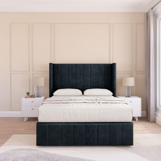Sloomy Melbourne Naples Bed Set, No Drawers & 54 Wingback Headboard in Black | Size: Small Single