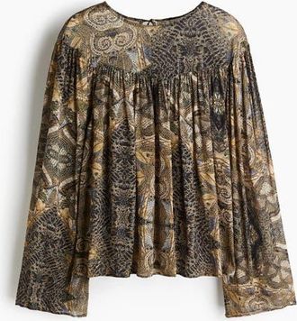 H&M Patterned Blouse in Khaki Green/patterned at Nordstrom, Size Xx-Small