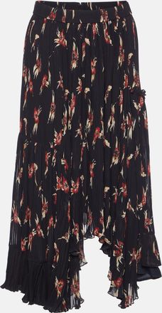 Isabel Marant Black Floral Print Crepe Pleated Midi Skirt
