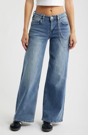 YMI Joey Chain Detail High Waist Wide Leg Jeans in Medium Blue at Nordstrom, Size 9