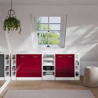 Vicco Conjunto De Armarios Para Techo Inclinado Rion, Rojo De Alto Brillo, 210 Cm Lote De 5 Carcasas De Armario 60 Cm De Profundidad, Vicco
