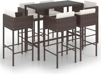 vidaXL Set De Bar De Jard&iacute;n 7 Pzas Con Cojines Rat&aacute;n Sint&eacute;tico Marr&oacute;n Vidaxl