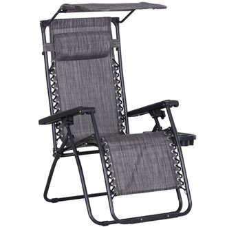OUTSUNNY Zero Gravity Chair Adjustable Patio Lounge w/ Cup Holder Light Grey | TJ Hughes