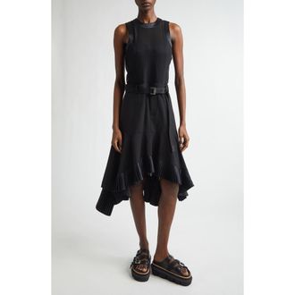 sacai Suiting X Satin Dress in Black at Nordstrom, Size 4