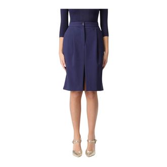 Elisabetta Franchi Rokken, Dames, Blauw, L, Leer, Kokerrok met Split aan de Voorkant