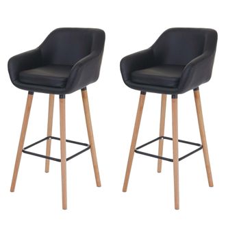 Hhg Conjunto De 2 Taburetes De Bar/sillas De Mostrador Con Reposapi&eacute;s En Pvc Negro 040000171