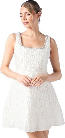 Coast Full Skirted Mini Dress With Jewel Trim in Ivory at Nordstrom, Size 10