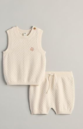 Nordstrom Cotton Knit Sweater Tank & Shorts Set in Ivory Tofu Crab at Nordstrom, Size 24M