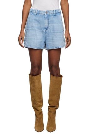 7 For All Mankind High Waist Cotton & Linen Denim Trouser Shorts in Iris at Nordstrom, Size 28