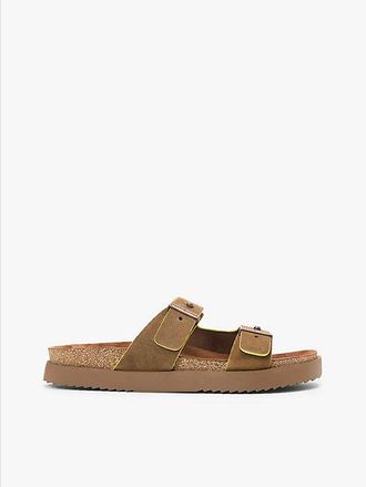 Tommy Hilfiger Suede Buckle Cork Footbed Serrated Sandals