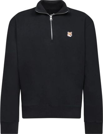 Maison Kitsun&eacute; Fox Head Patch Comfort Half Zip Sweatshirt - Heren - Vesten met rits - Zwart - M - Katoen - Hoodies & sweatvesten