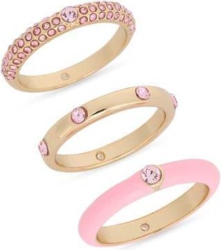 Nordstrom Rack Set of 3 Crystal & Enamel Band Rings in Blush- Multi Gold at Nordstrom Rack, Size 8