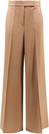 Max Mara Wijde Pijp Maagdelijke Wol Broek - Dames - Wijde Broeken - Bruin - XL - Wol - Broeken