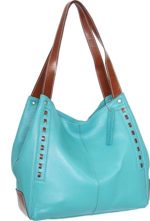 Nino Bossi Whipstitch Leather Satchel in Turquoise