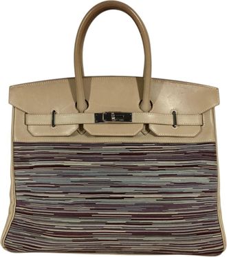 Herm&egrave;s Multi-Color White Leather Handbag Tote Bag (Pre-Owned)