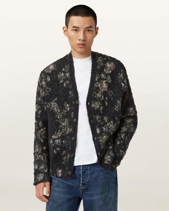 AllSaints Polyamide/Cotton Aster Floral Jacquard Cardigan, Size: XXL