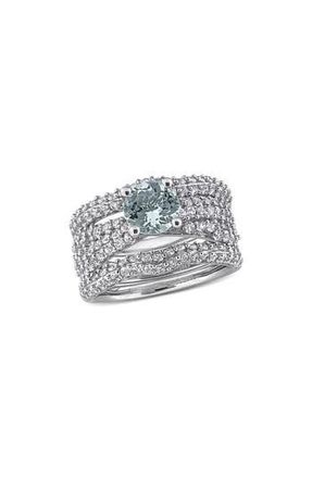 Delmar Aquamarine & Lab Grown White Sapphire Wedding Bands & Engagement Ring Set in Blue at Nordstrom Rack, Size 5