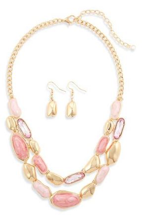 Tasha Pebble Link Collar Necklace & Earrings Set in Pink at Nordstrom Rack