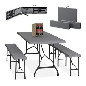 Relaxdays Relaxdays Conjunto Jard&iacute;n Plegable, 3 Piezas, Mesa De Exterior, 2 Bancos De Patio, Camping O Recepci&oacute;n, 180 Cm, Gris